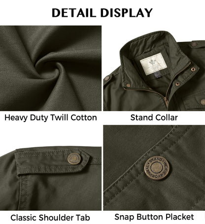 Men'S Spring Lightweight Cotton Work Jacket Windbreaker Utility Coat Green S