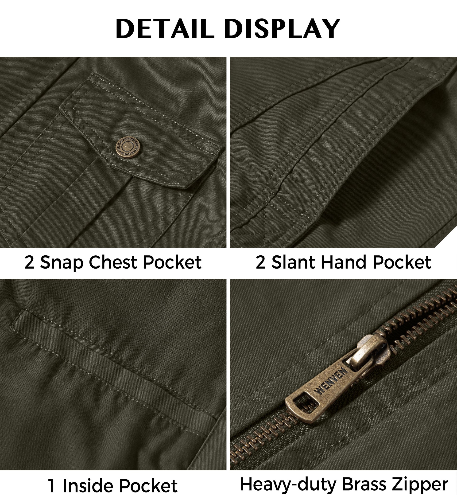 Men'S Spring Lightweight Cotton Work Jacket Windbreaker Utility Coat Green S