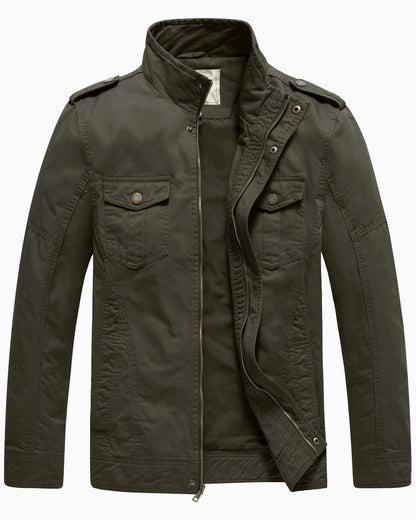 Men'S Spring Lightweight Cotton Work Jacket Windbreaker Utility Coat Green S