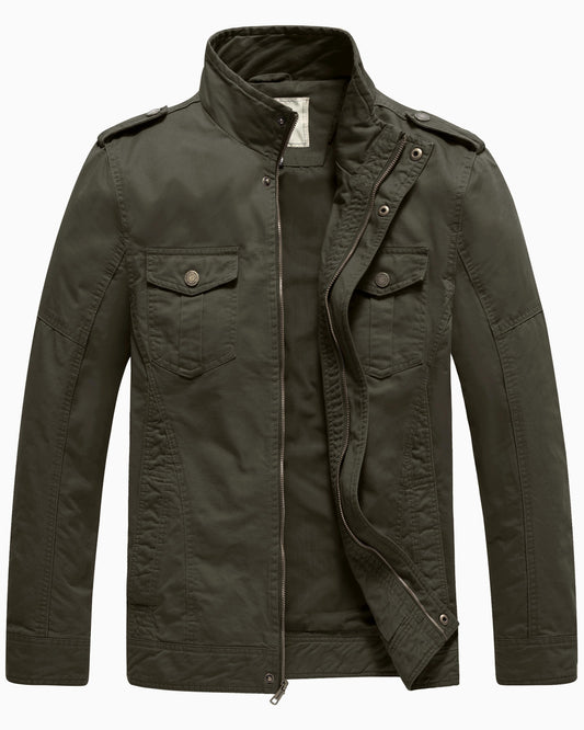 Men'S Spring Lightweight Cotton Work Jacket Windbreaker Utility Coat Green S