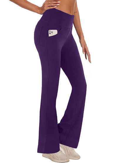 Womens Bootcut Yoga Pants with Pockets Flare Workout Legging High Waist Lightweight Bottoms Activewear Purple M