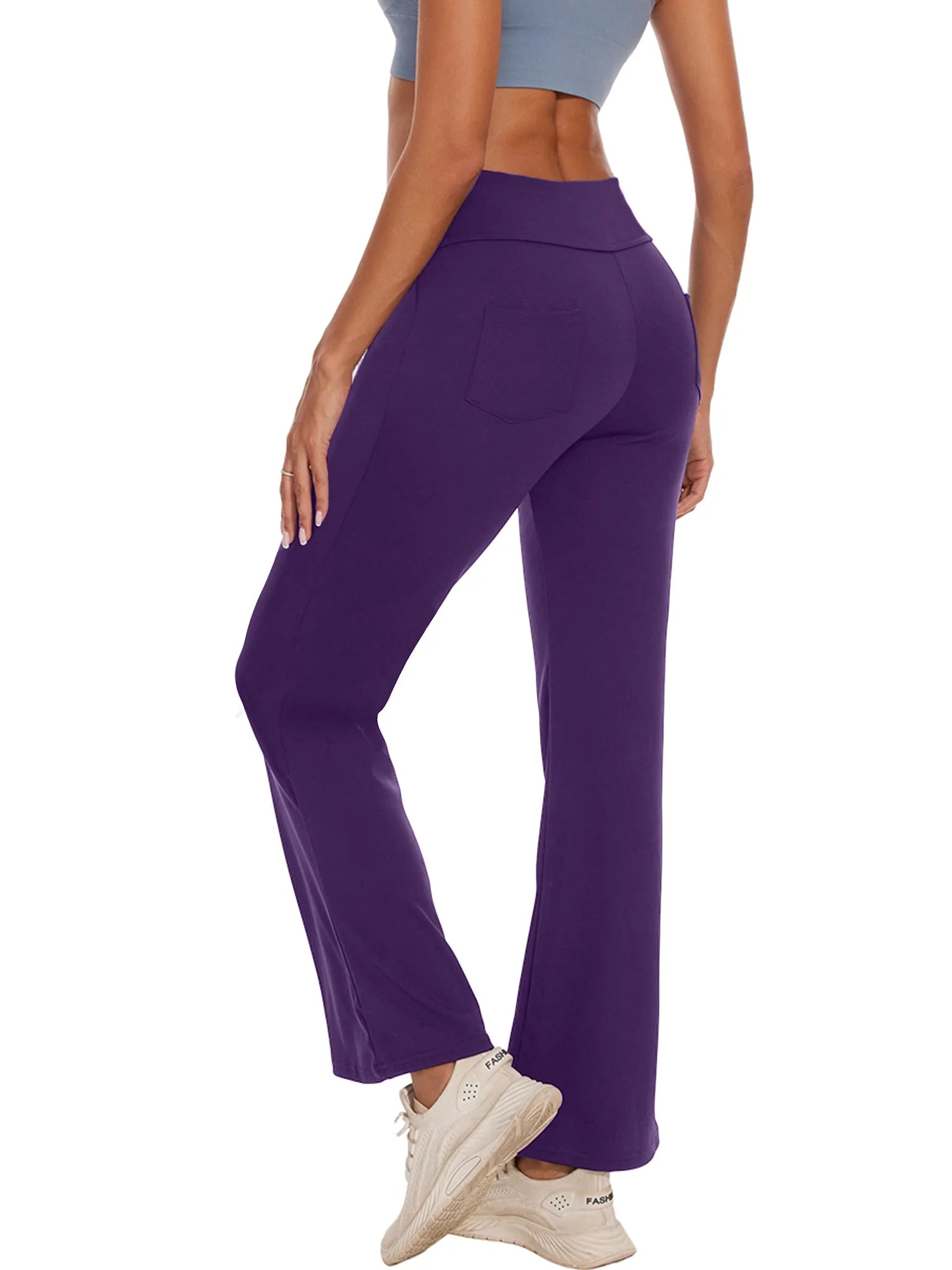 Womens Bootcut Yoga Pants with Pockets Flare Workout Legging High Waist Lightweight Bottoms Activewear Purple M